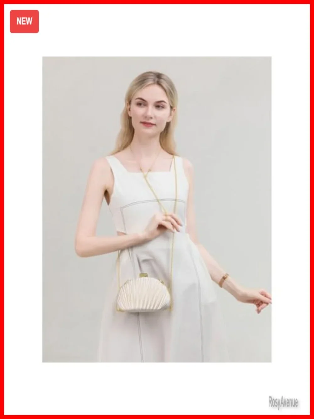 Shell Shaped Clutch Purse with Chain Strap Ruched Crossbody Bag Evening Handbag